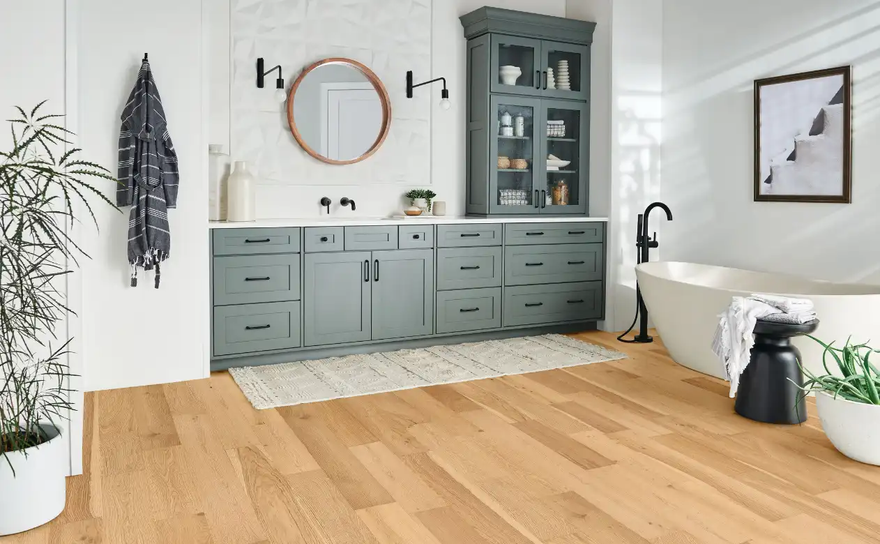 hardwood flooring in a modern bath 